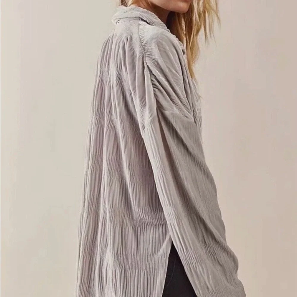 Free People My Best Top - Velvet Button Front Top in Winter Fog - Large